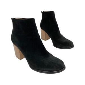 HELMUT LANG Calf Suede Block Heel Black Ankle Boots